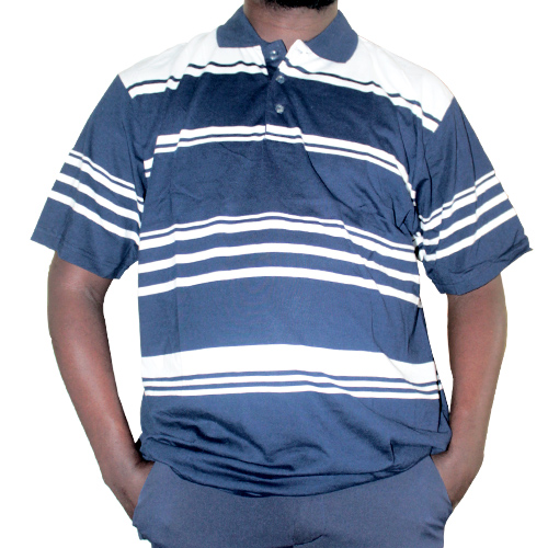 Polo bleu foncé rayé blanc