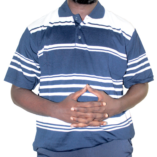Polo bleu foncé rayé blanc
