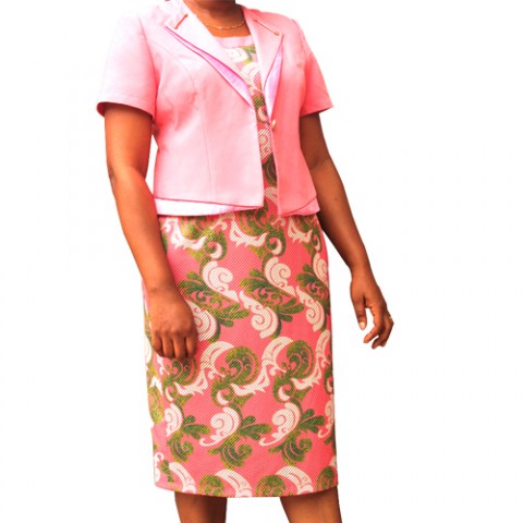 Ensemble veste robe deux temps, rose fleurie pour femme