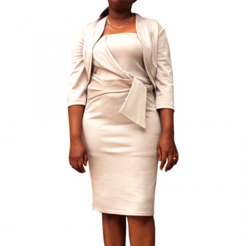 Ensemble veste  robe beige   pour femme  spéciale