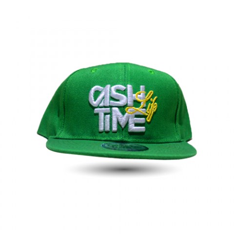 Casquette baseball Verte  fashion avec autocollant argent et broderie CASH Life TIME